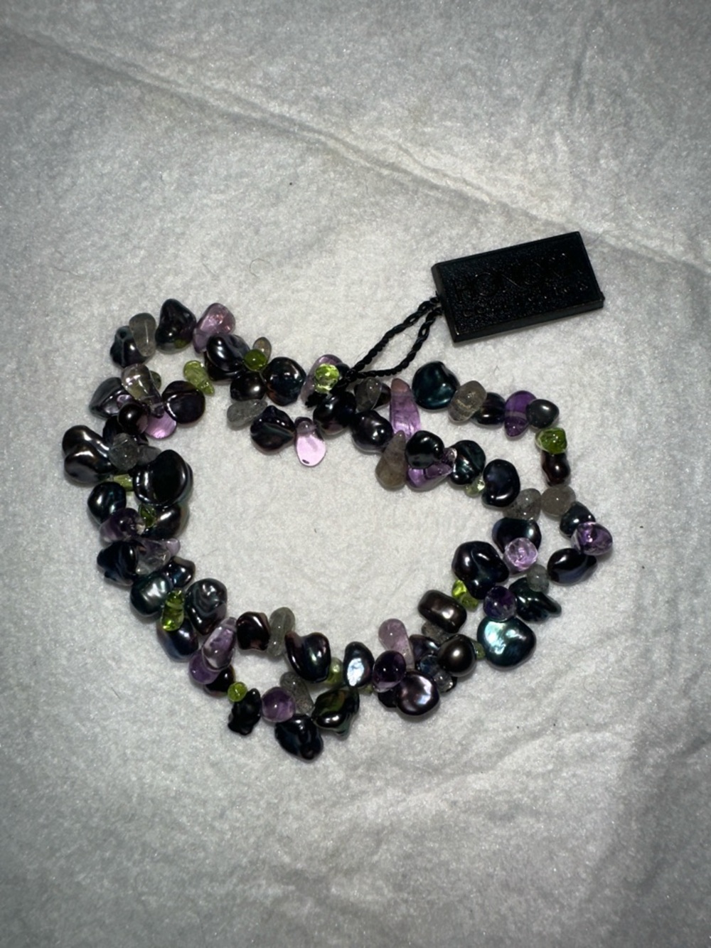 Black Fresh Water Pearl and Multi Color Quartz Stretch Bracelets